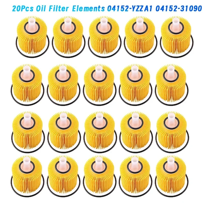 20Pcs Oil Filter Element 04152-YZZA1 04152-31090 For Toyota Highlander RAV4 Sienna Lexus ES350 Replacement Set