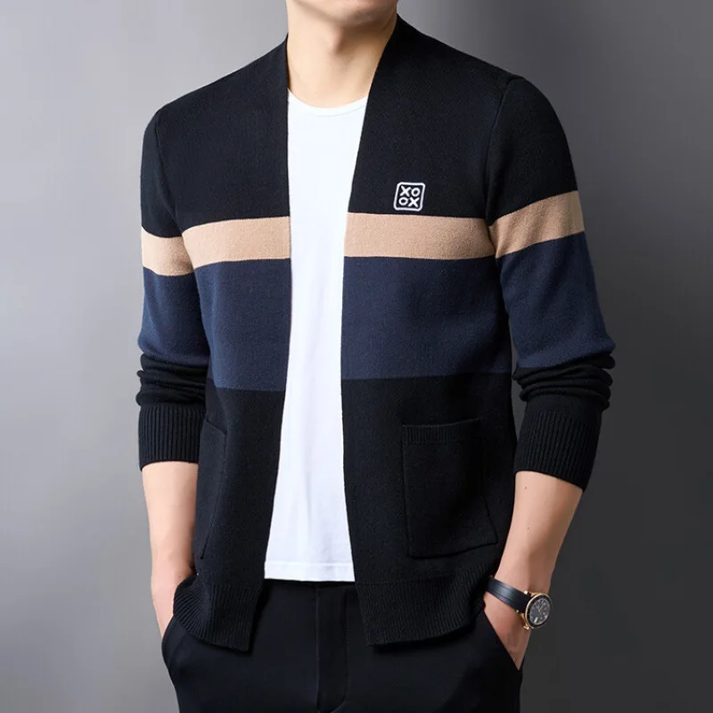 Men's Cardigan Coat Trendy New Fall Fashion Embroidered Knitted Jacket Men's All-Matching Top