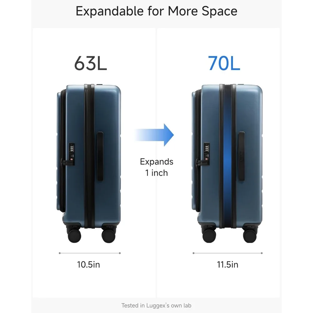 حقيبة صلبة قابلة للتوسيع بفتحة علوية بعجلات - سعة 24 بوصة، سعة 63 لترًا، أمتعة من البولي كربونات باللون الأسود