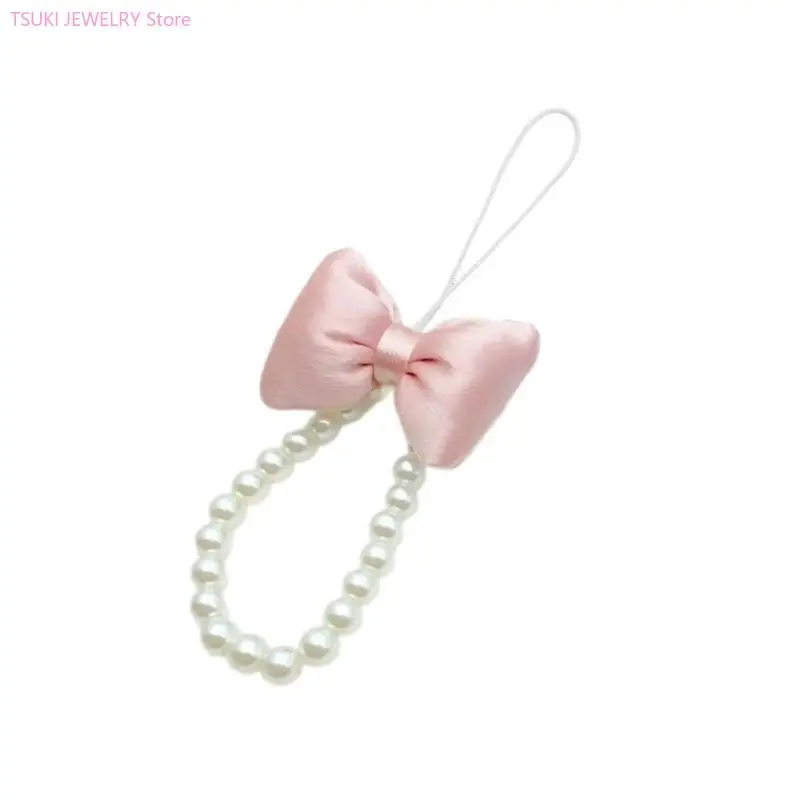 62KE Elegant Keychain Pendants Phone Hangings Fashionable Bowknot Keychain Pendants Beaded Phone Charm Purse Accessory