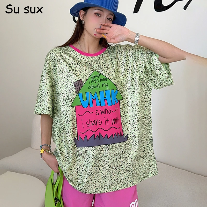 

Cartoon Print Short Sleeve T Shirt Woman Y2k Clothes 2025 Summer Casual Oversized Tee Shirt Femme Streetwear Korean Fashion Tops