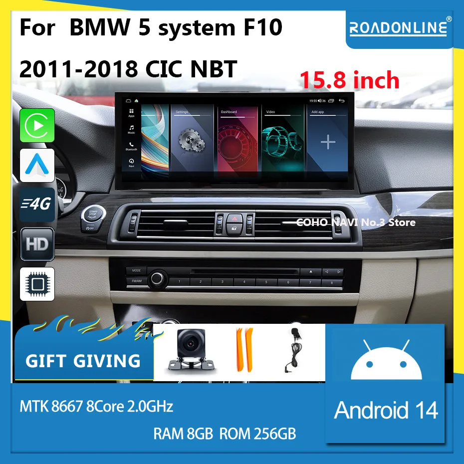 COHO لسيارات BMW 5 Series F10 carplay أندرويد 14 15.8 بوصة 19208720 شاشة QLED 8Core 8 + 128G مشغل وسائط متعددة للسيارة راديو ستيريو