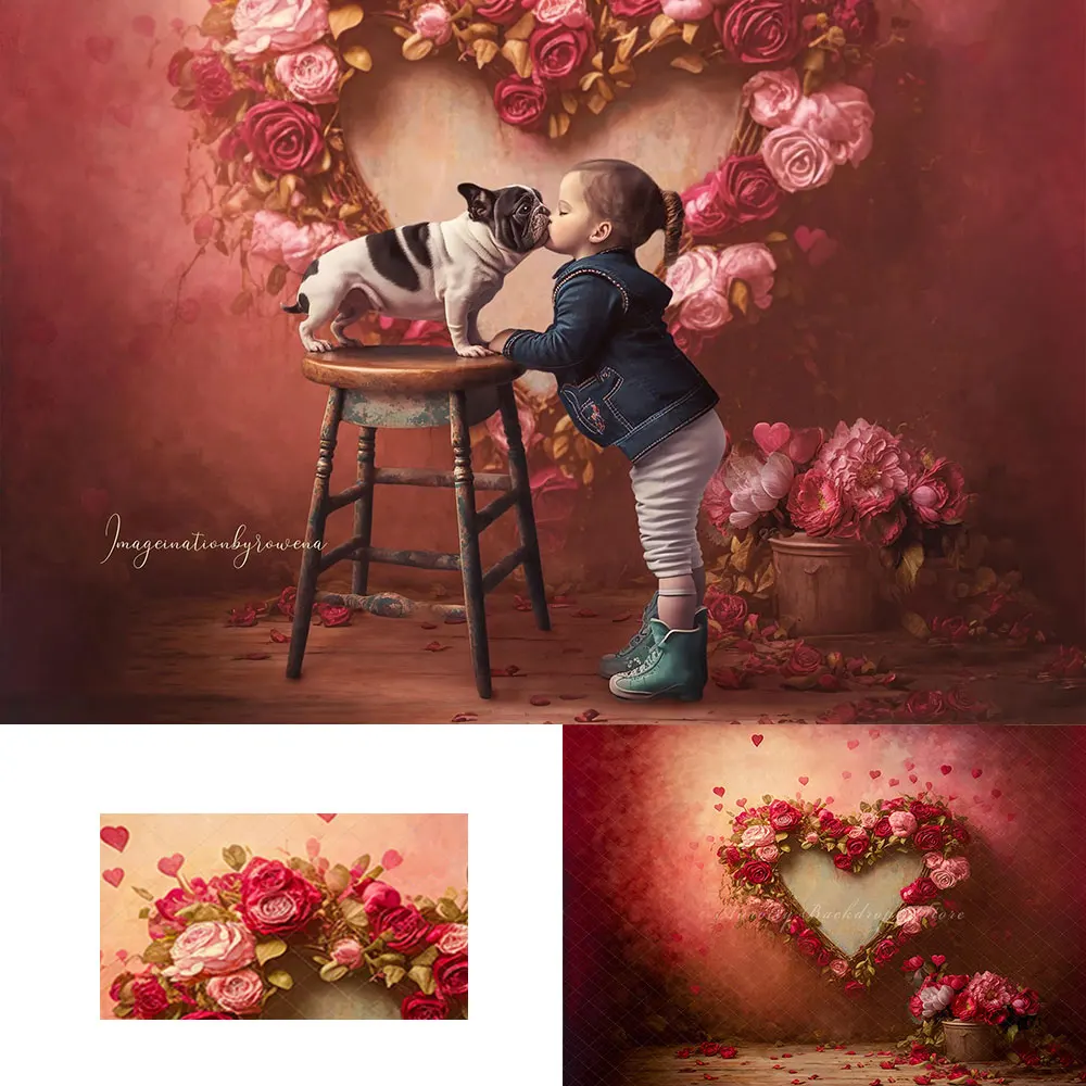 

Happy Valentine's Day Photography Backdrop Floral Heart Wall Baby Adult Photocall Decors