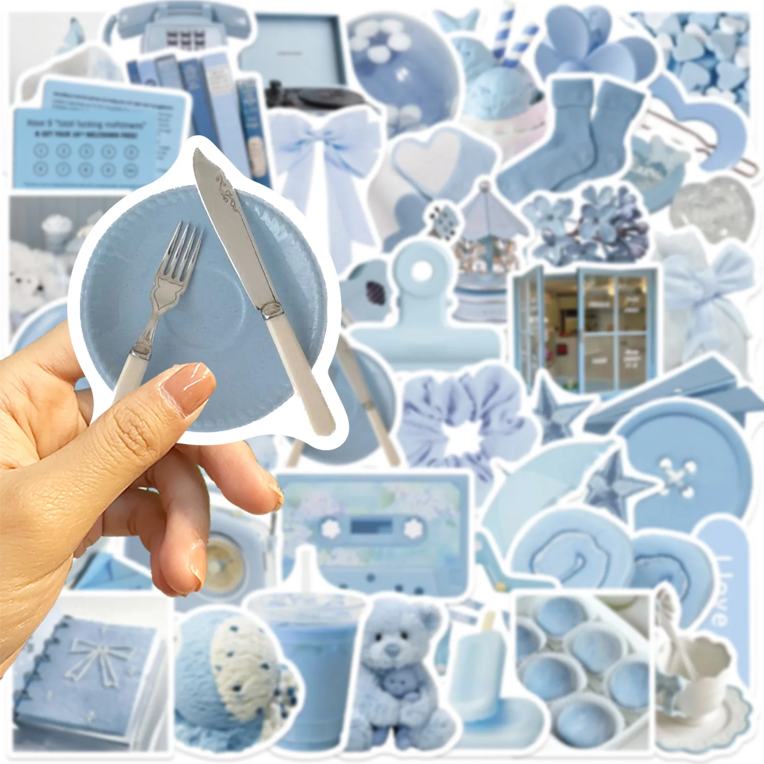 

50/100 шт. мультяшных светло-голубых наклеек в стиле INS, водонепроницаемые DIY-стикеры для гитары, ноутбука, чемодана, холодильника, канцелярских принадлежностей