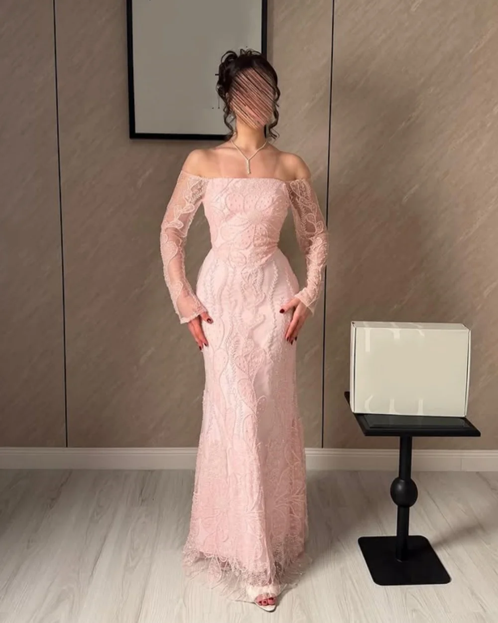 

Customized Exquisite Women Beading Sequined Mermaid Evening Dresses Elegant Off-the-shoulder Half Sleeve Floor Lenght Party Gown