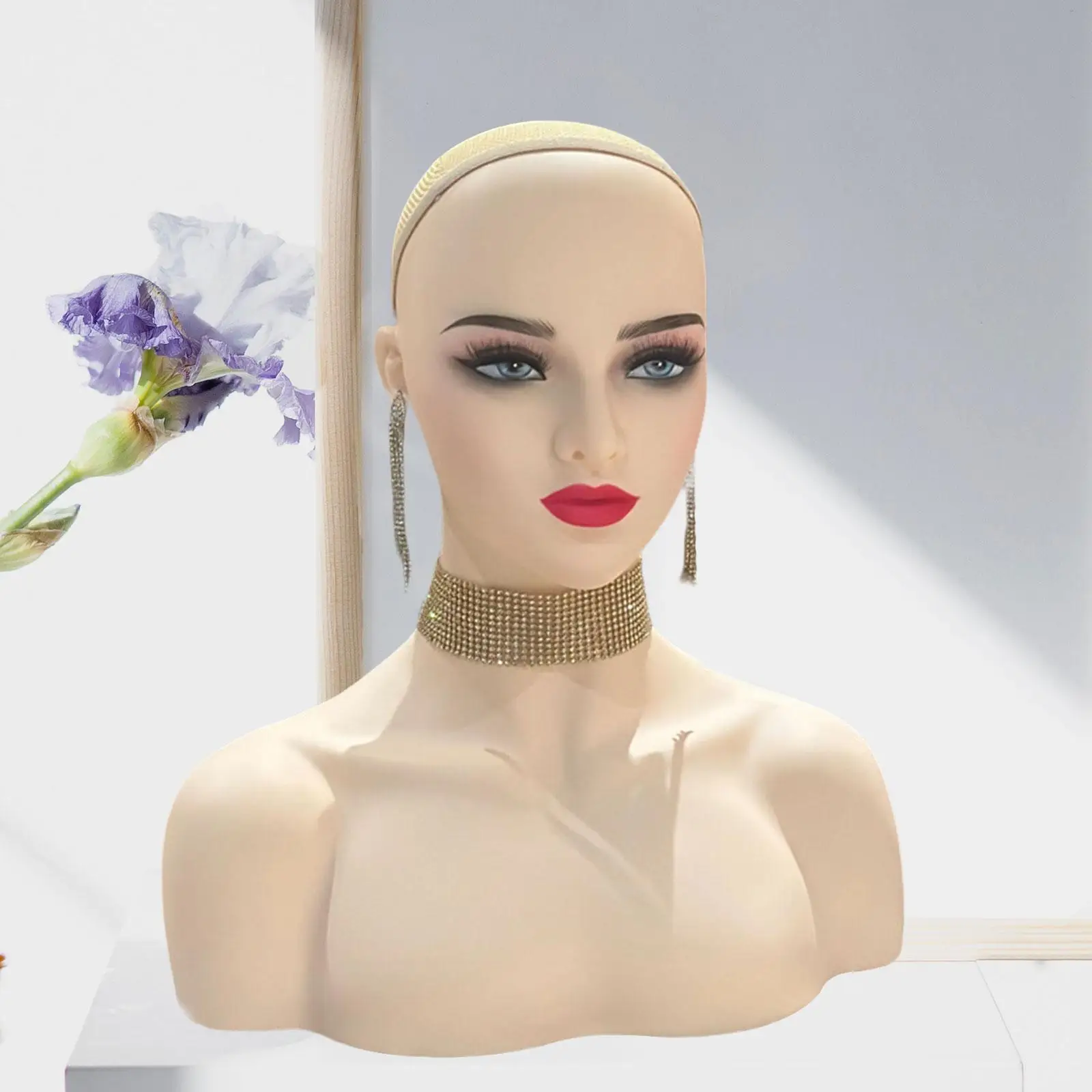Realistic Female Mannequin Head Smooth Head Circumference 53cm Wig Display Model for Glasses Necklace Hats Earrings Wig Making