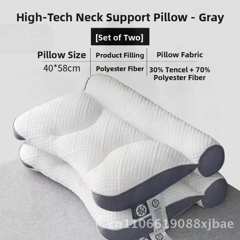 

PE Hose Knitted Cervical Support Pillow Gray Side Sleeping Neck Support Bone Shape Multifunctional Massage Pillow for Adults