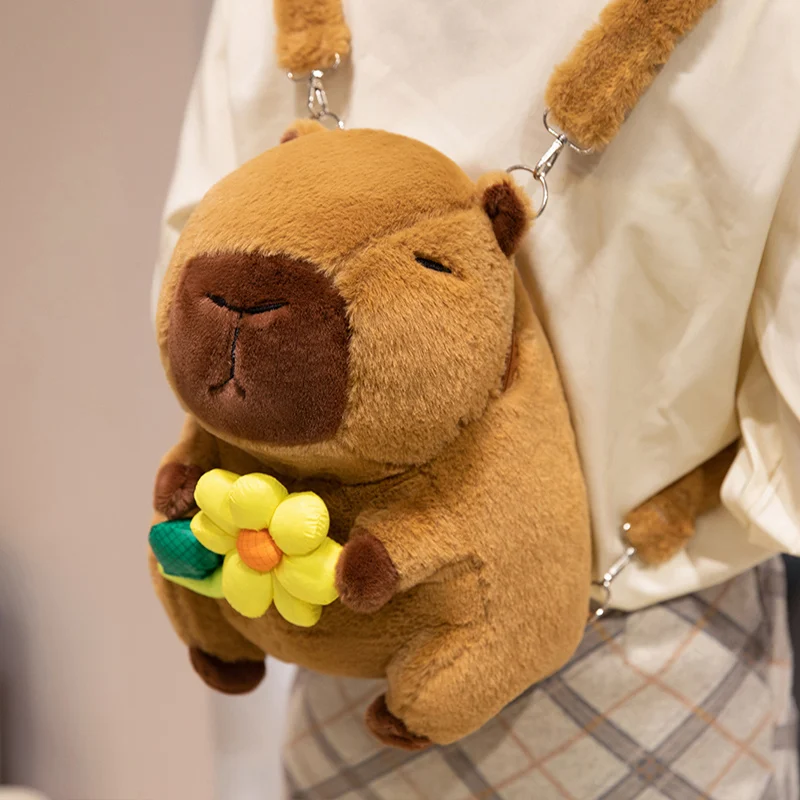 35cm Soft Fluffy Capybara Plush Backpack Cartoon Animal Stuffed Toy Bag For Girls Teen Daily Travel Shoulder Bag