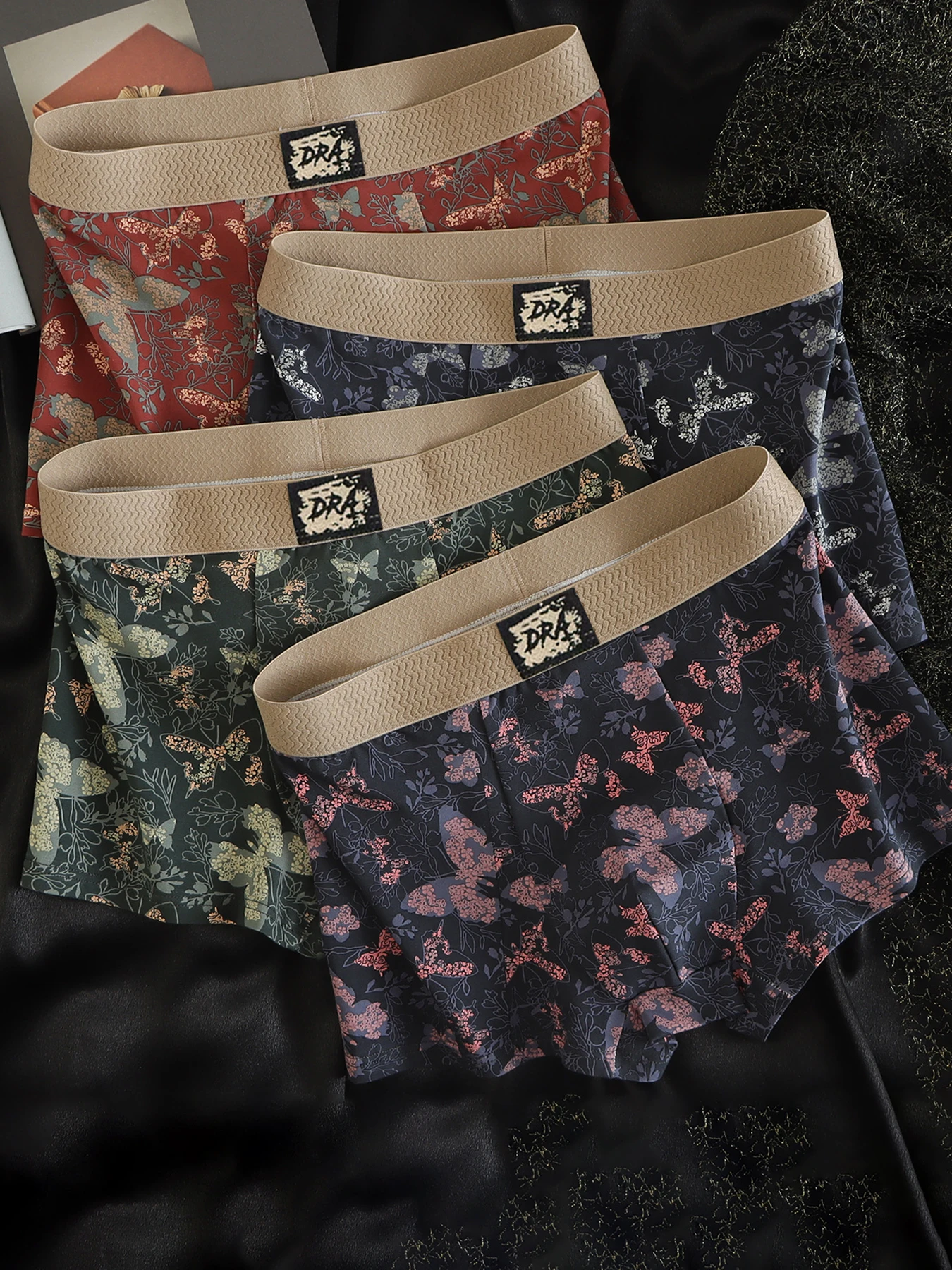 

4Pcs/Set Boxers Men's Underwear Butterfly Print Panties Casual Fashion Underpant Breathable Male Boxer Shorts Sports Homme Panty