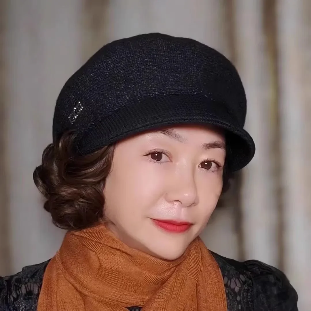 الفاخرة محبوك قبعة شعر مستعار المرأة لينة حافة قبعة البيريه الخريف الشتاء وجه صغير الرسام قبعة المرأة العصرية قبعة