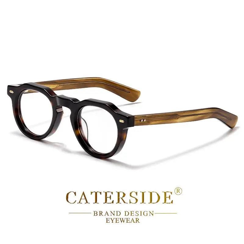 CATERSIDE Vintage Runde Männer Optische Gläser Rahmen Acetat Hohe Qualität Pin Core Dicken Rahmen Gläser Frauen Dekoration Brillen – Detail 12