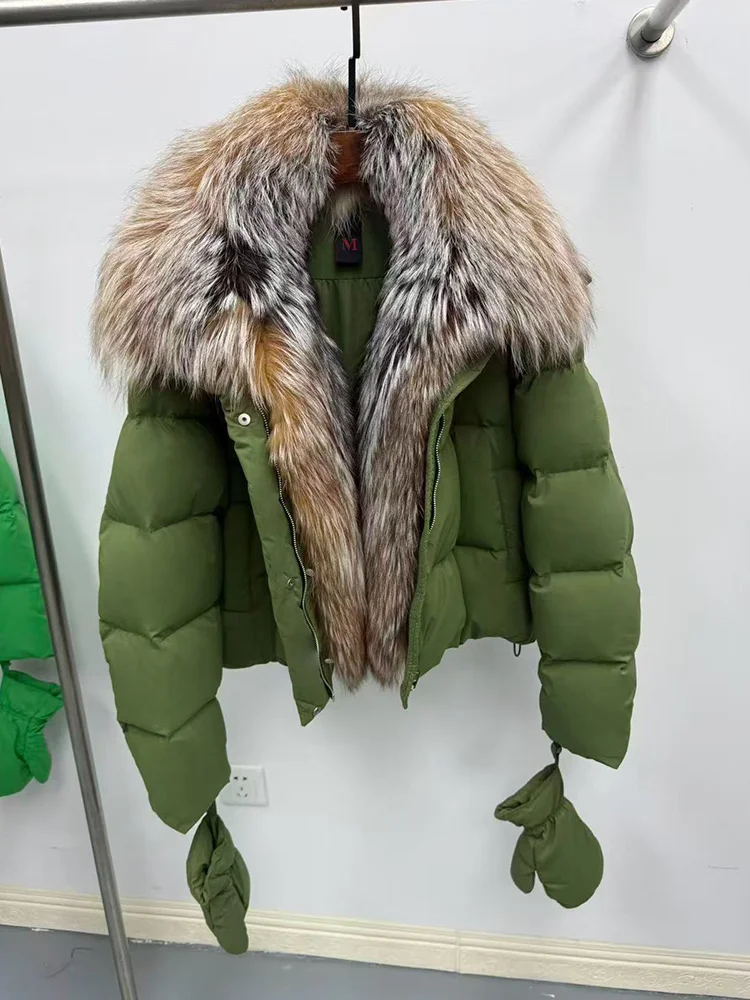 2025 Natuurlijke Echte Vos Bontkraag Warme Ganzendons Jassen Winter Vrouwen Puffer Jassen Met Handschoenen Vrouwelijke Uitloper