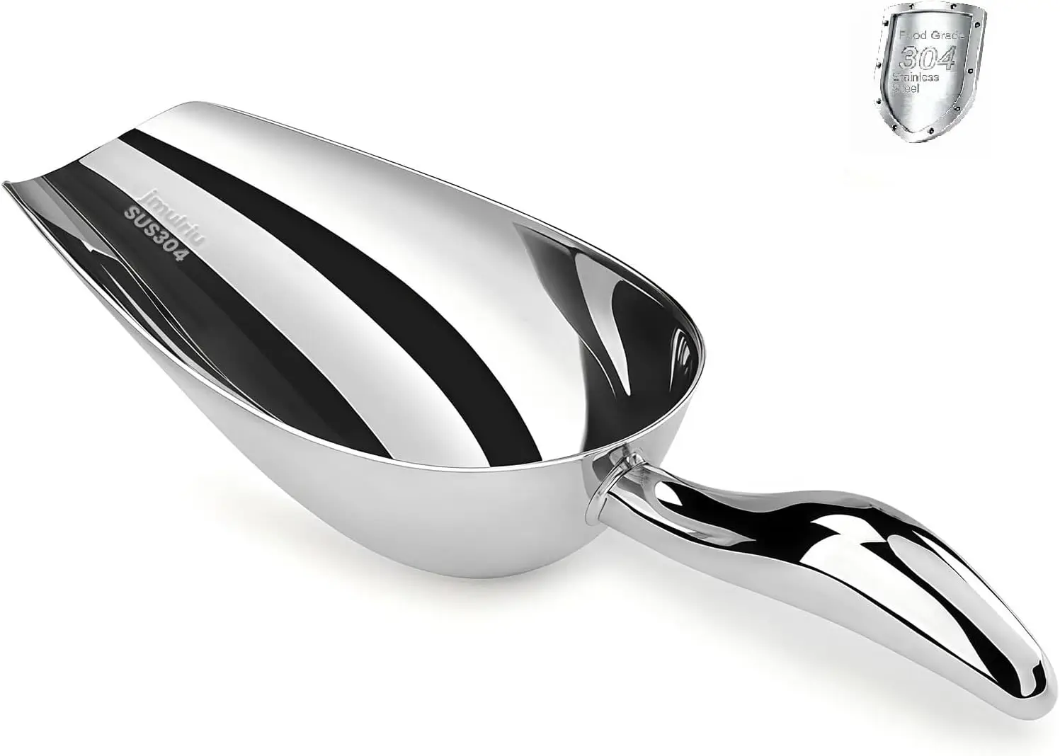 

12 Oz 304 Stainless Steel Ice Scoop for Freezer & Ice Machine – Heavy Duty, Dishwasher Safe, Multi-Purpose for Kitchen, Bar, Party