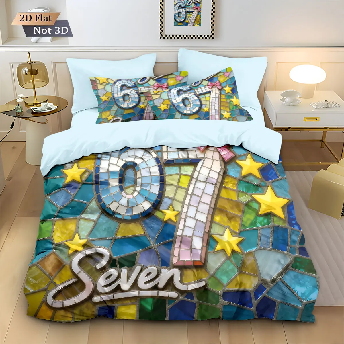 3pcs glass painted 67 element printed coreless duvet cover set, multi size bedroom bedding, holiday decoration, machine washable