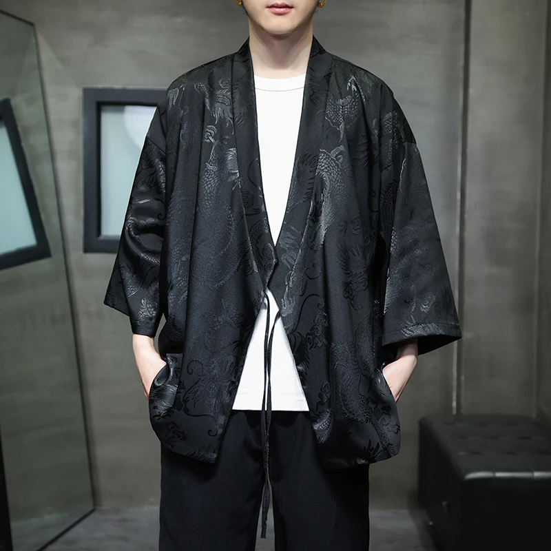 Chinese Dragon Pattern Loose Cardigan for Men and Women Japanese Streetwear Harajuku Haori Kimono Cosplay Top Shirts Plus M-5XL