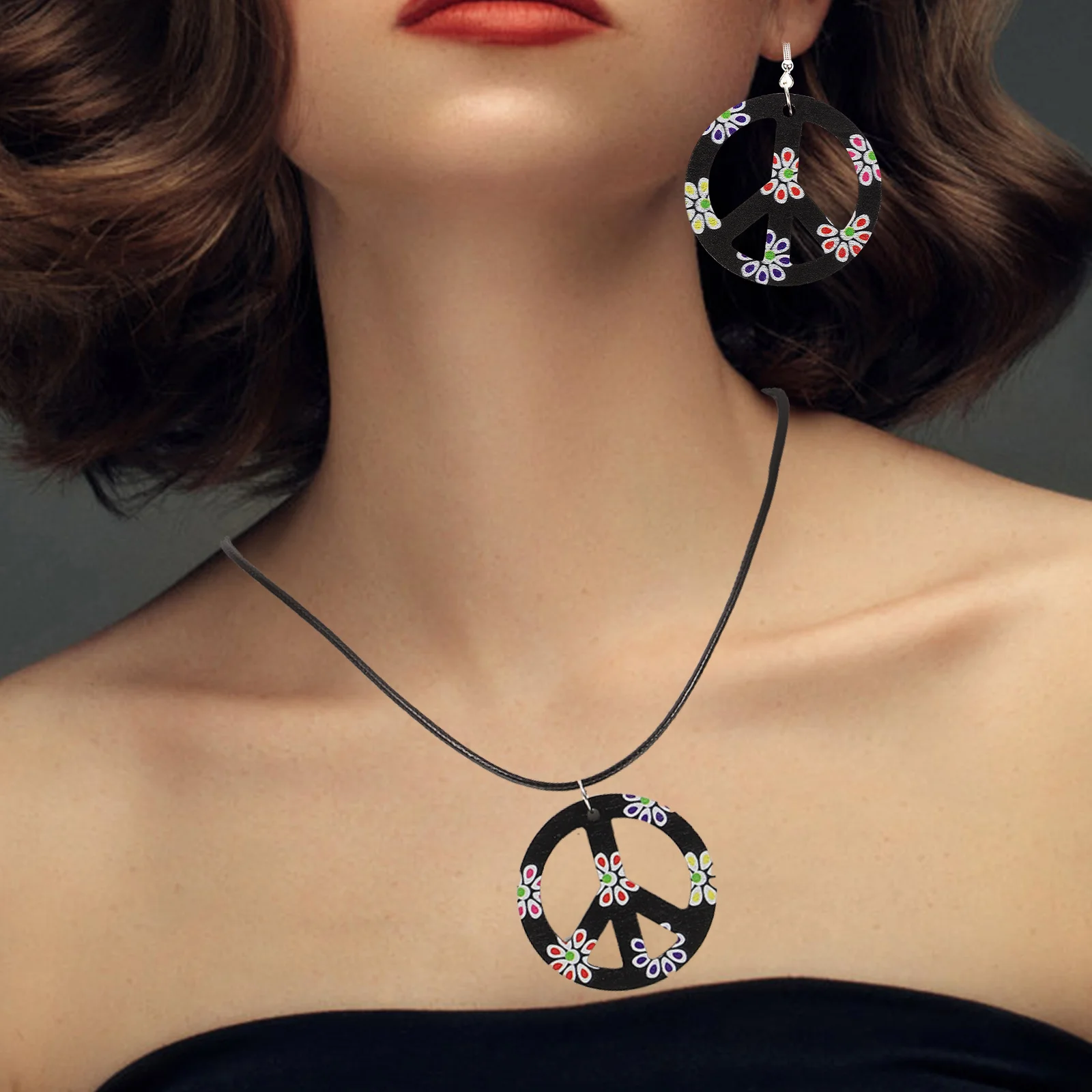 Plastic Hippie Accessories Groovy Trio Costume Set Necklace Earring Halloween Party Decoration Safe Durable Easy to Use Carry