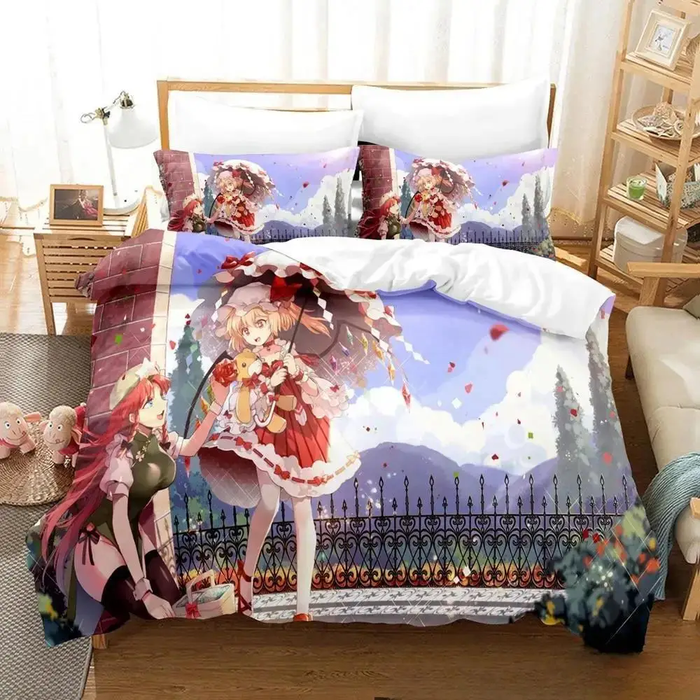 3D Print Anime Game Touhou Project Bedding Set Duvet Cover Bed Set Quilt Cover Pillowcase Comforter King Queen Size Boys Adult