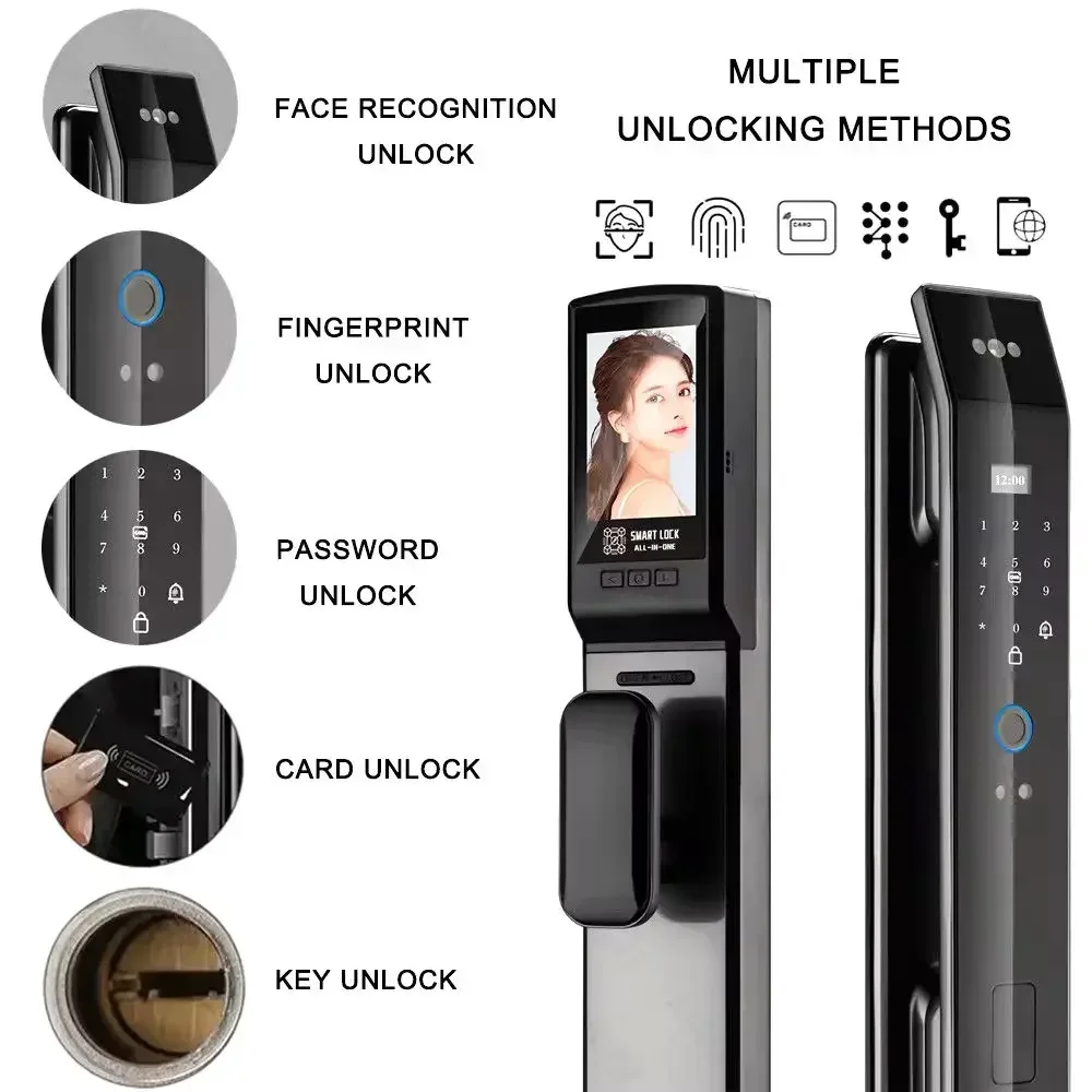 004 Glomarket Tuya Smart Two-Way Intercom Aluminum Alloy Fingerprint 3D Face Recognition Door Lock Digital Door Smart Lock