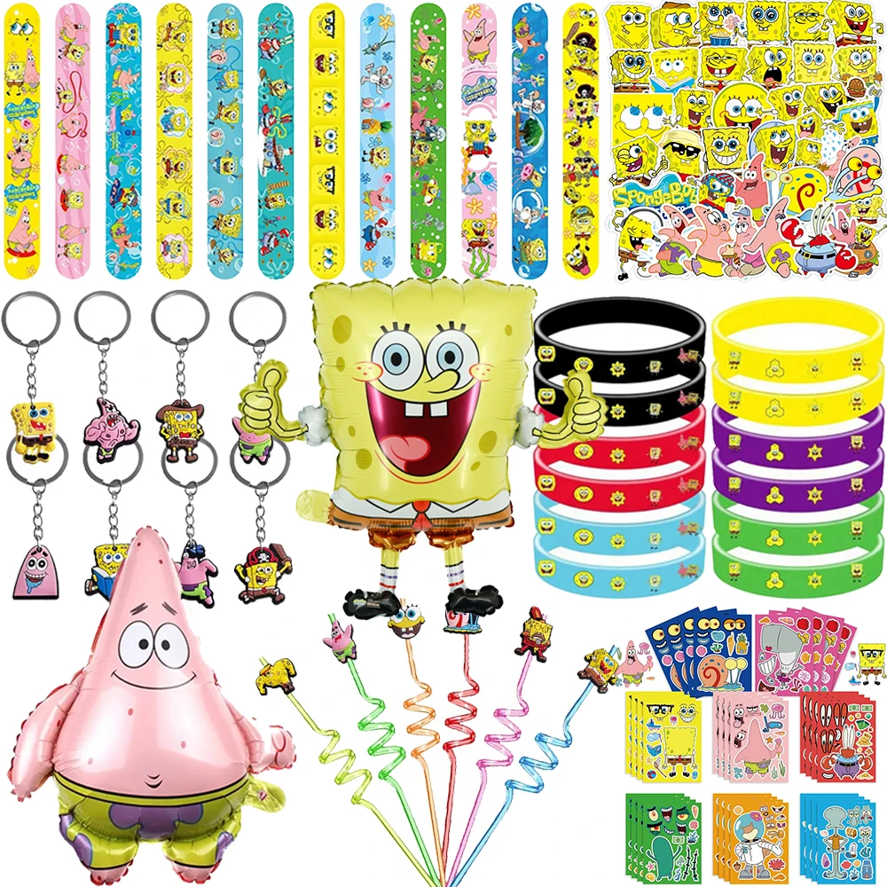Artículos de Fiesta de Bob Esponja, Lindas Pulseras, Pegatinas, Bolsas de Regalo, Pajitas y Globos para Fiestas de Cumpleaños Infantiles y Baby Shower