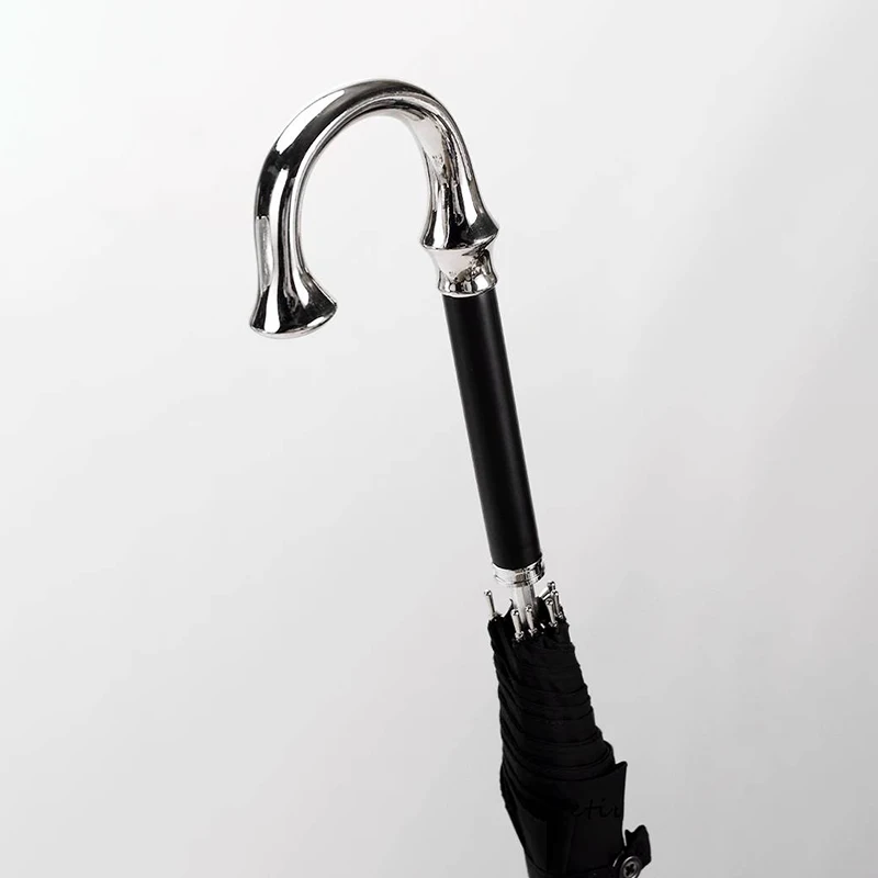 Luxury Metal Handle Umbrella Gold Silver Long Handle Sunny Umbrellas Men Car Business Umbrella Windproof Parasol with Gift Box