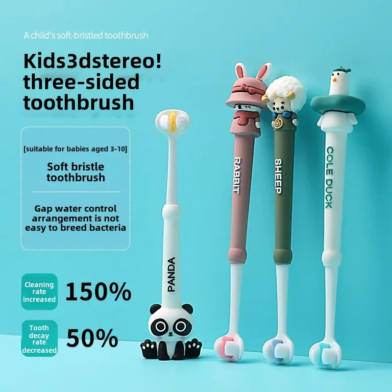 Children Toothbrush Cute Interesting Soft Boys Girls Baby Dental Care Three Sided Brush Cartoon Animals Anti Slip Toothbrushes