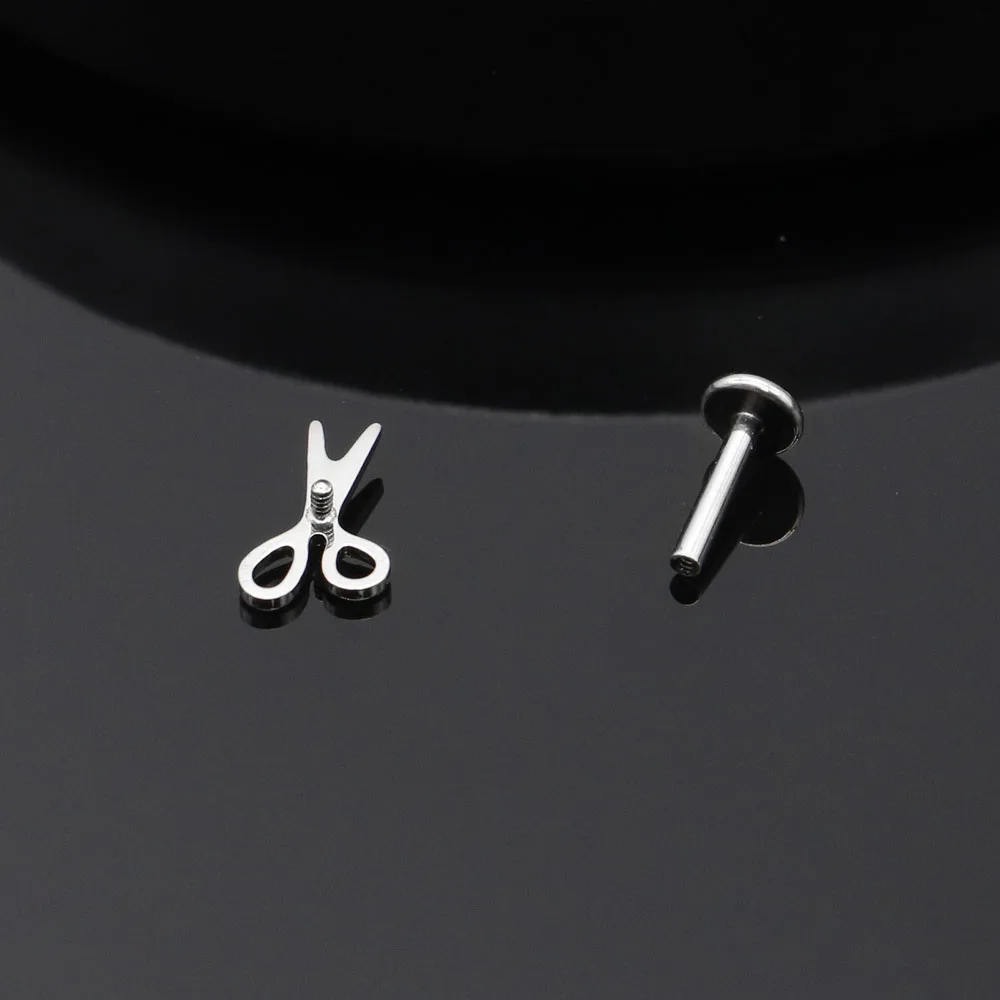 ASTM F136 Titanium Miniature Scissor-Shaped Cartilage Stud Earrings 16G18G Scissor Lip Titanium Piercing Jewelry Earlobe Studs