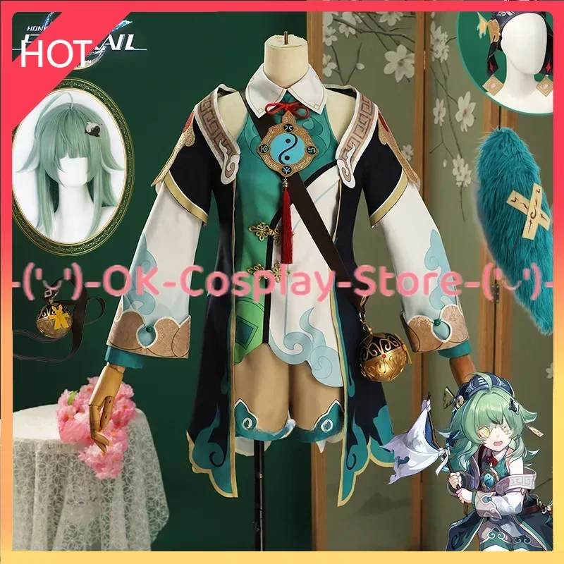 Huohuo Cosplay Costume Wig Game Honkai: Star Rail Dress Uniform Hairpin Foxian Ten-Lords Commission Halloween Party Girls Women