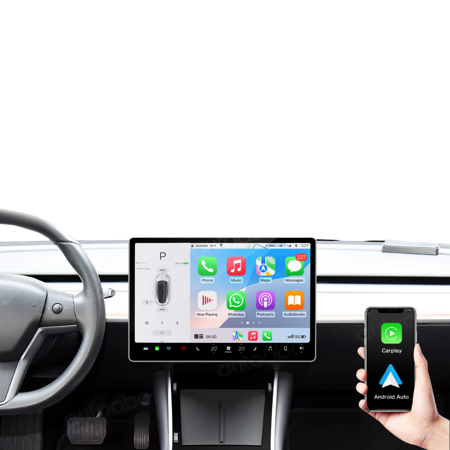 Autommi Wireless CarPlay Android Auto Модуль декодера для модели 3/Y Поддержка OEM Передний вид