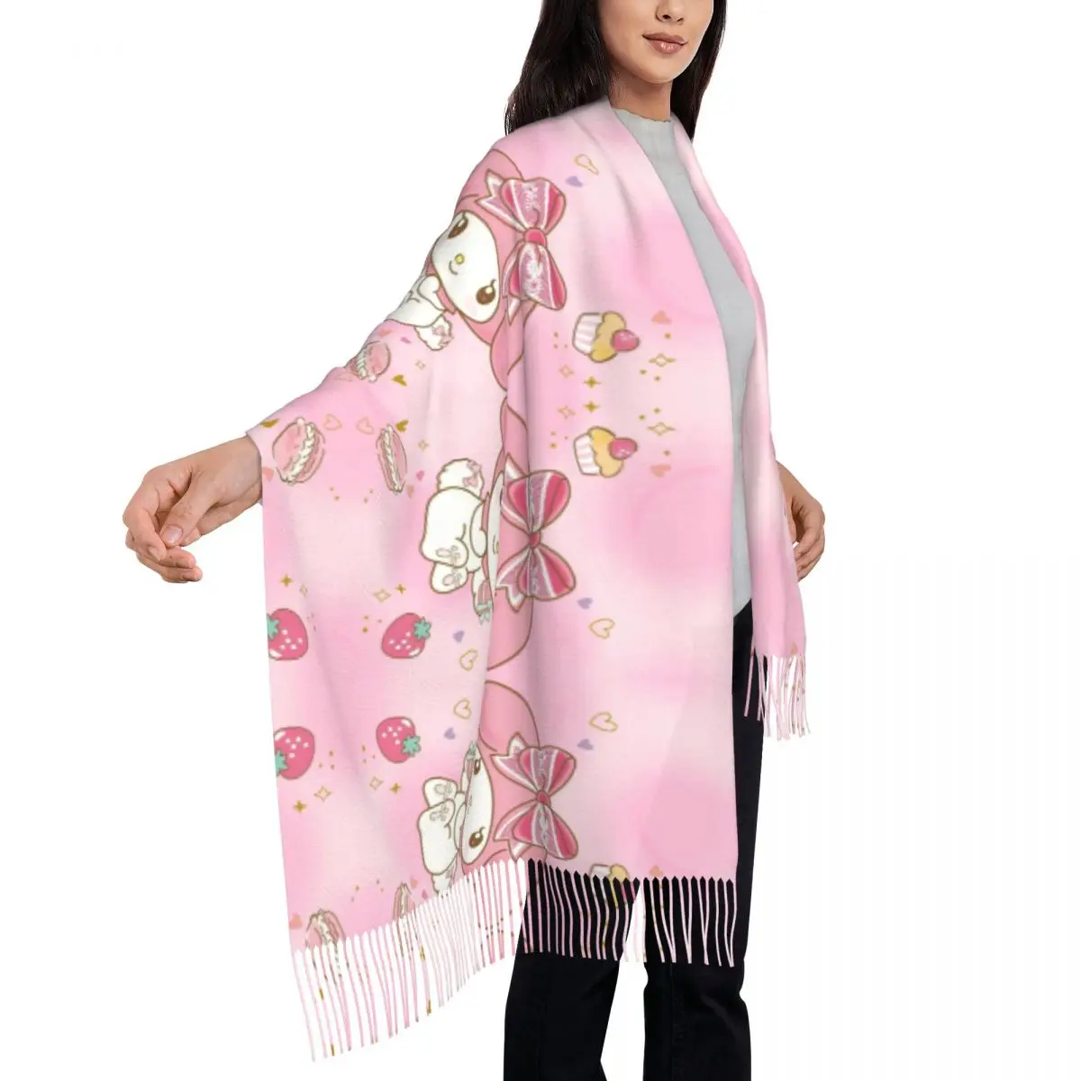 Sciarpe personalizzate Lady Long New Anime Kawaii Melody Sciarpe da donna inverno autunno morbido caldo scialle con nappe avvolge sciarpa