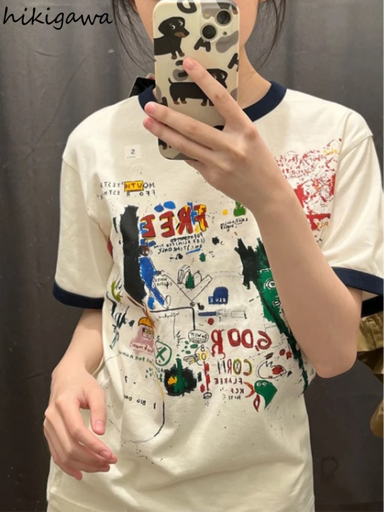 White Tshirts for Women 2024 Ropa Mujer Fashion Summer Tees Cartoon Graffiti Casual Y2k Tops Casual Short Sleeve Korean T-shirt