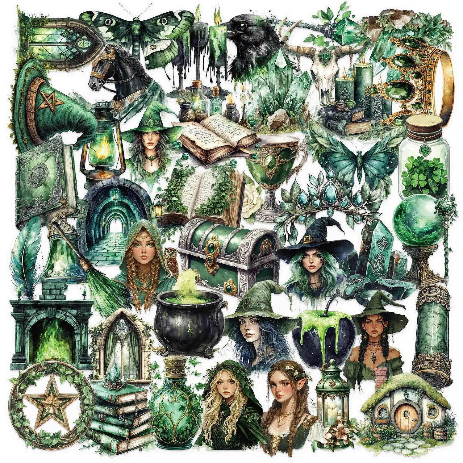 50PCS Magic World Forest Witch Transparent Stickers DIY Scrapbook Stationery Laptop Guitar Bike Skateboard Sticker Kids Toy