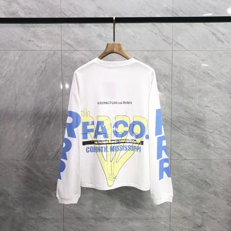 25SS خمر الأبيض RRR123 قاعدة تي شيرت الرجال النساء شارع العليا المتضخم الرسومات طباعة RRR 123 طويلة الأكمام تي شيرت بلايز العلامات