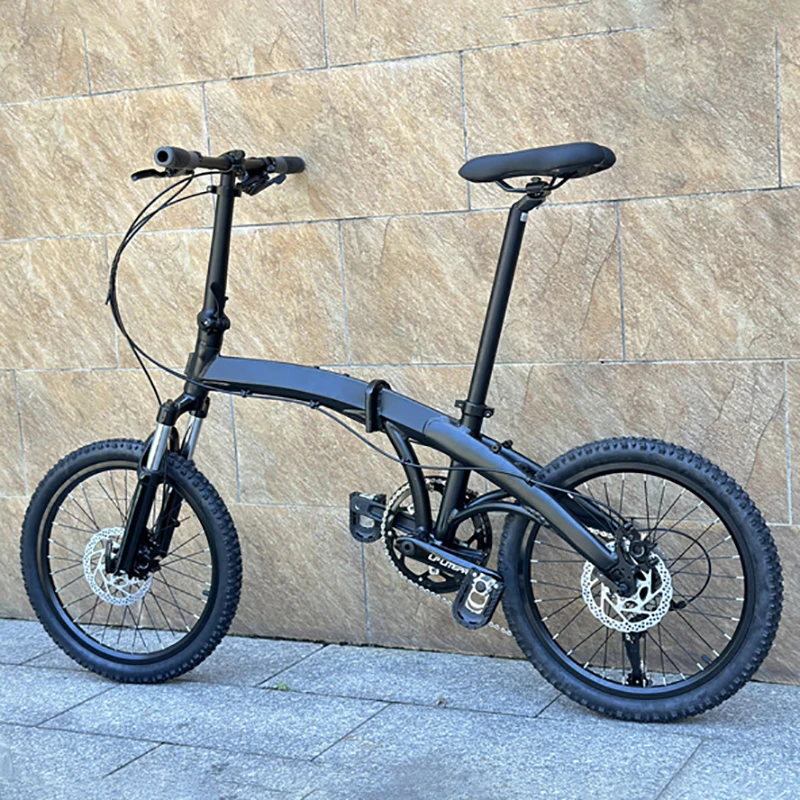 Bicicleta dobrável off-road com freio a disco, absorção de choque, quadro de liga de alumínio, pneus largos, 20 polegadas