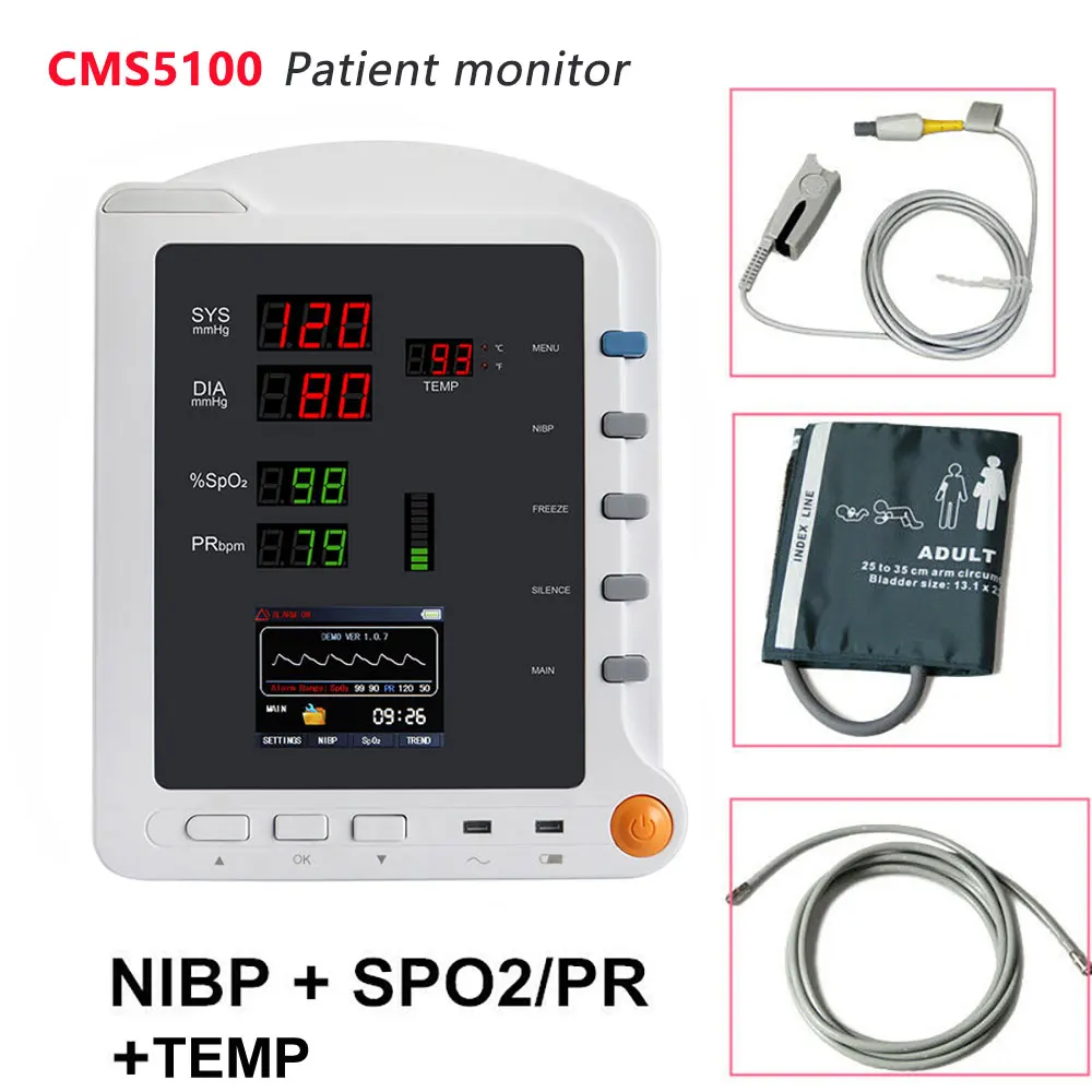 

Монитор пациента CMS5100 портативный, многопараметрический прибор для измерения давления в экстремальных условиях, скорой помощи, NIBP, SPO2, температуры, PR, цифровой, ICU, CCU, мониторинг жизненно важных признаков