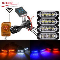 16 LED Wireless Car Emergency Lights Auto Police Strobe Light Blue Red Amber Warning Flashing Lamp 12/24V for Trailer Truck
