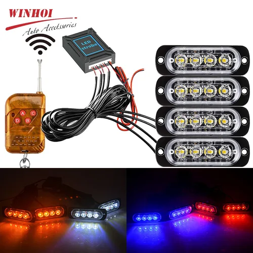 Luces de emergencia inalámbricas para coche, luz estroboscópica de policía automática, lámpara intermitente de advertencia azul, roja y ámbar, 12/24V, 16 LED