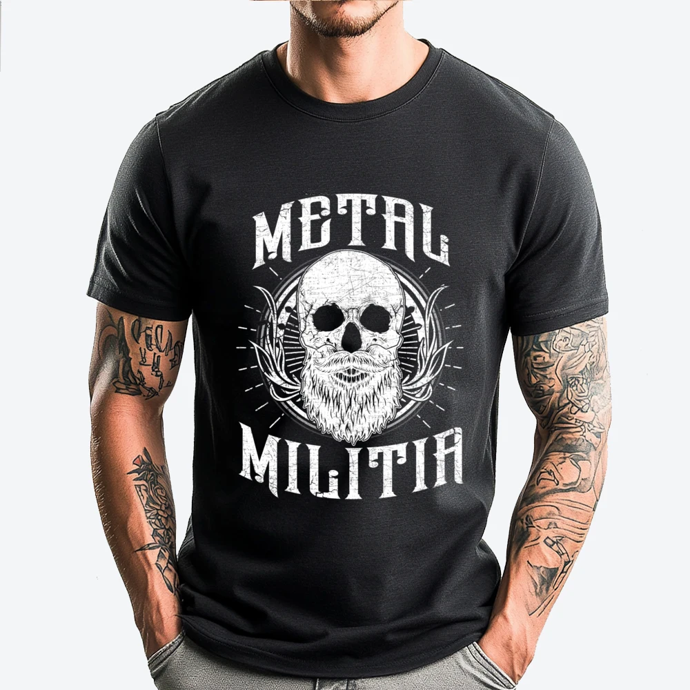 

Bearded Skull Metal Militia Cotton Graphic Tees Band Tshirts Happy New Years Graphic Shirts Men Classicfunny T Shirts Street