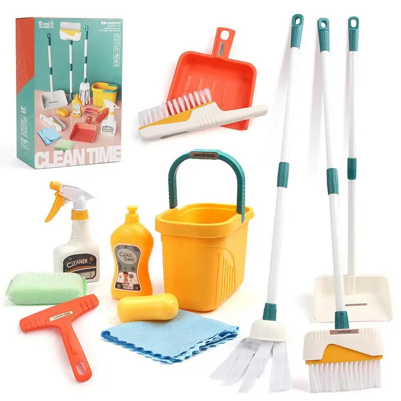 

Toddler Toy Cleaning Set 12pcs Educational Detachable Kids Broom And Mop Set Kids Fine Motor Chore Kit Toddler Christmas Birthda