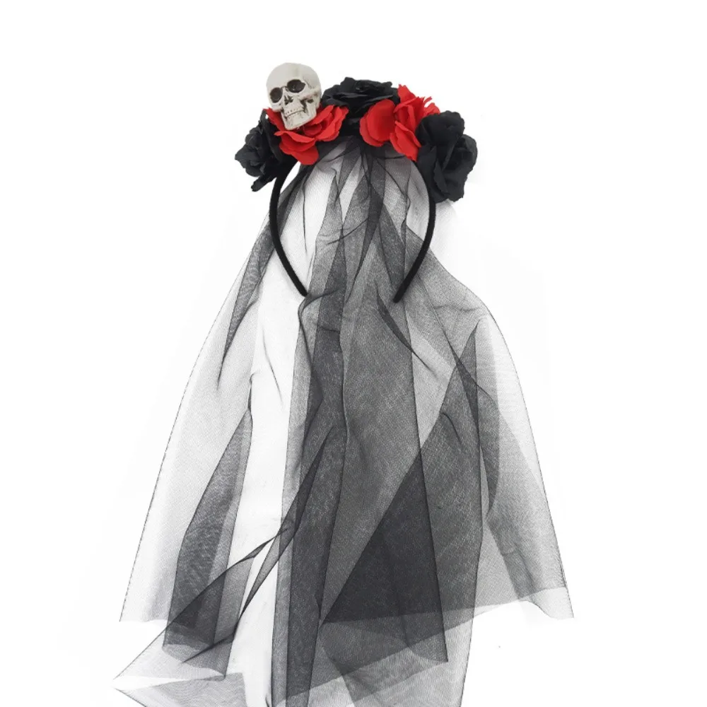 

Hair Accessories Black Rose Skull Hair Band Gothic Lace Halloween Headband Artificial Rose Garland Cosplay Headdress Party