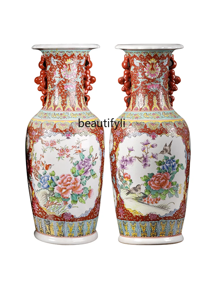 Jingdezhen Ceramic Large Vase Antique Pastel Home Living Room Entrance Decorative Flower Arrangement Decoration