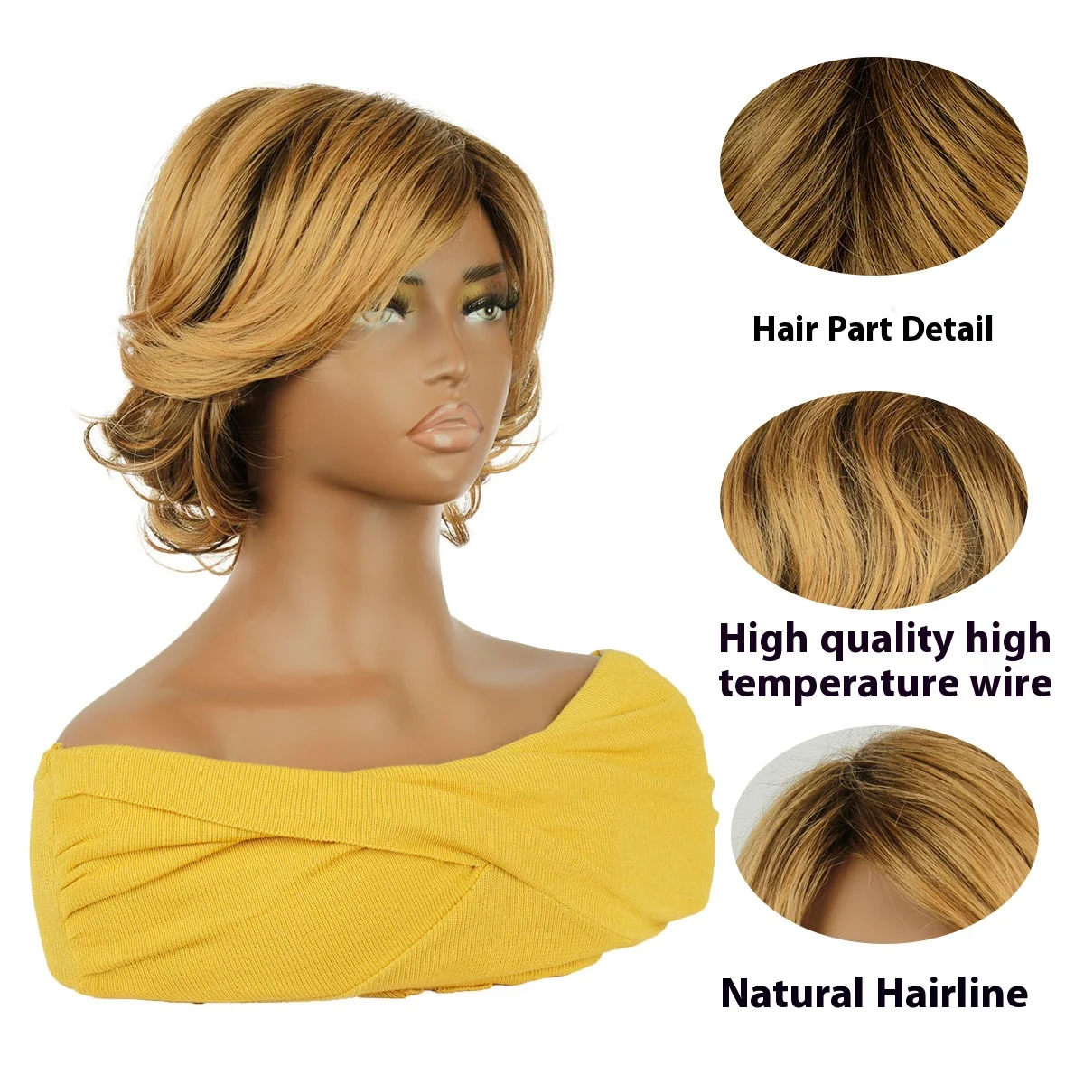 قصيرة شقراء الجذور الداكنة رجل شقراء Pelucas هالوين زي واقعية الألياف الاصطناعية أشعث شعر مستعار تأثيري