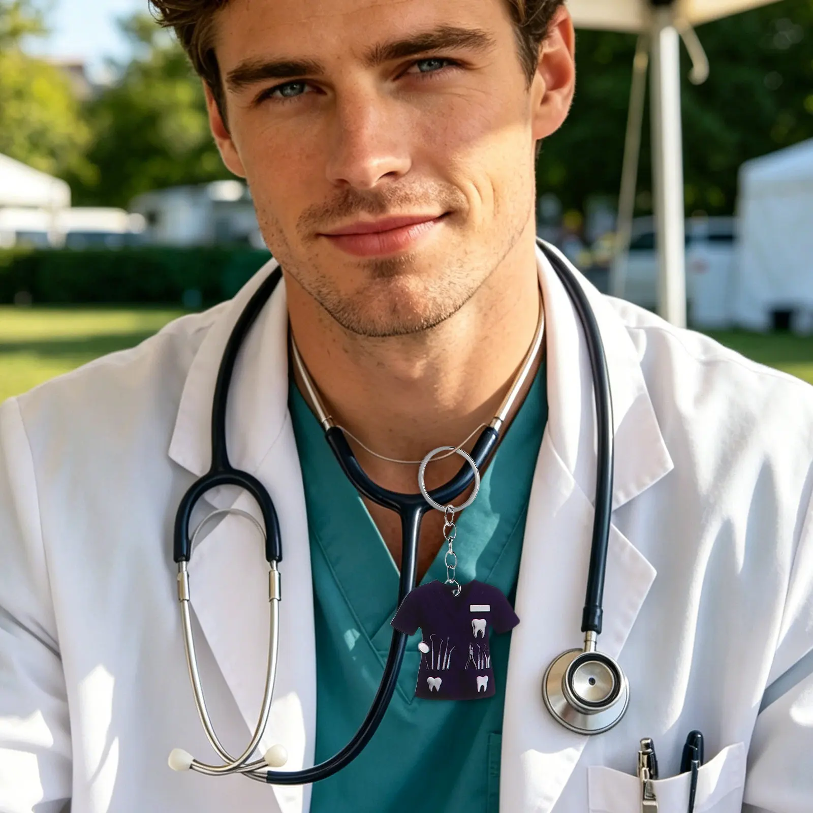 5Pcs Dental Doctor Keychains Novelty Tooth Stethoscope Keyrings Dentist Appreciation Gifts Graduation Party Favors National