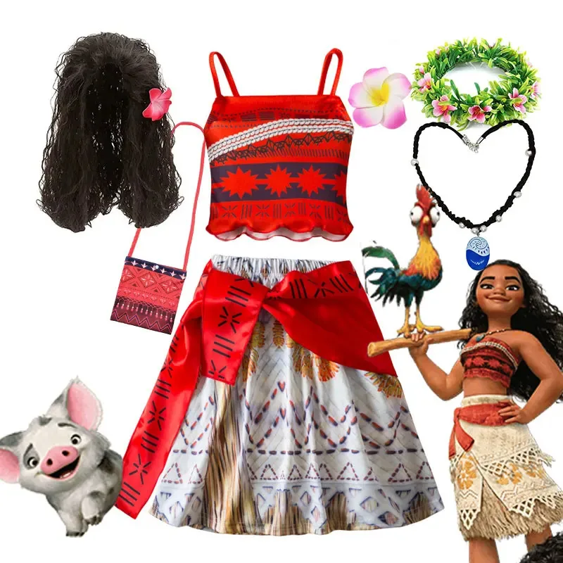 

Костюм принцессы Моаны Disney Voyager, комплект из 3 предметов: топ + юбка + пояс, летнее платье для косплея на Хэллоуин, От 2 до 10 лет