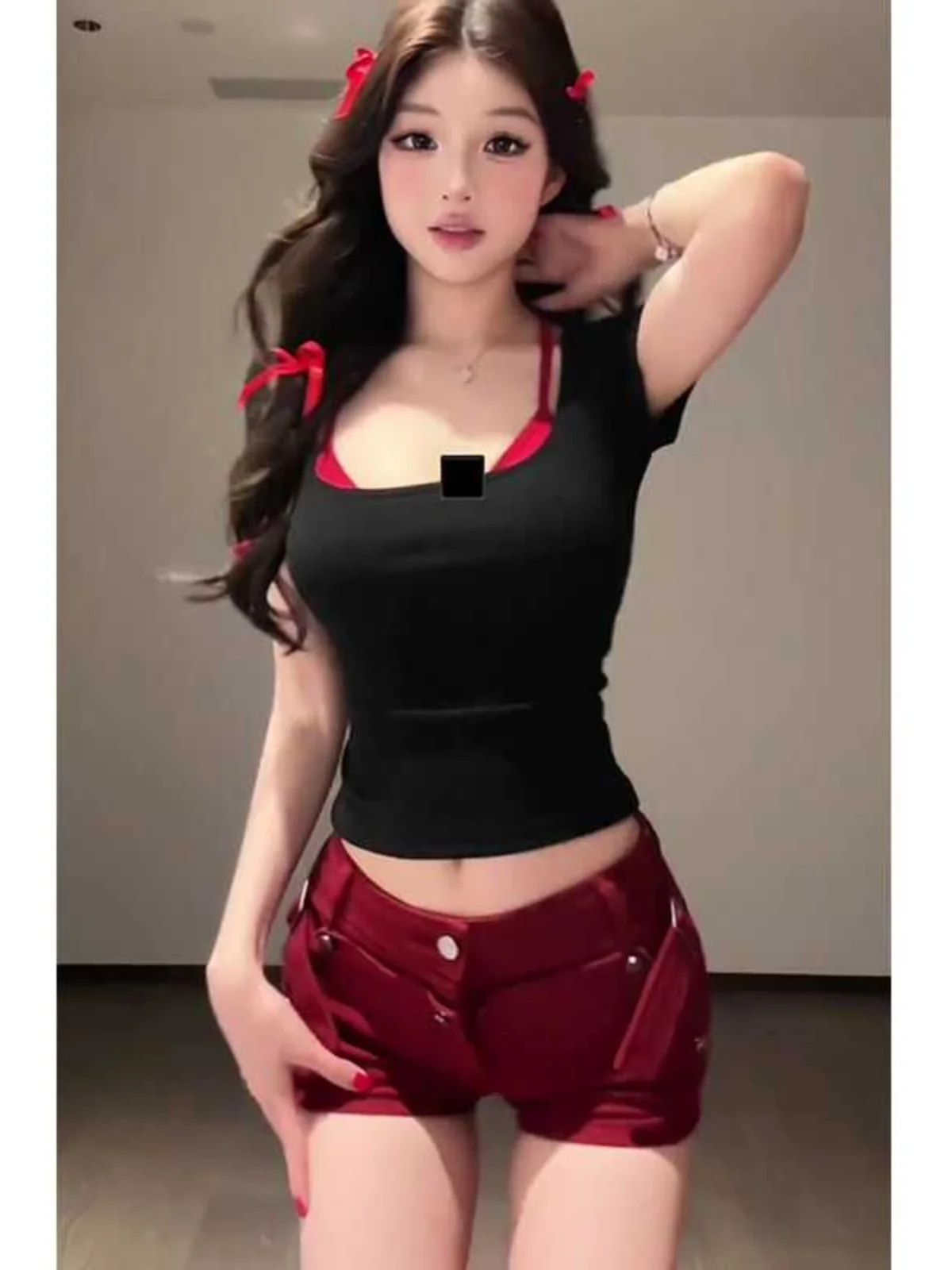 

2025 New Fashionable Sexy High Waisted Cargo Shorts Hot Red Chic Pockets Jeans Shorts Sexy Girl Summer Clothes for Women Wh11