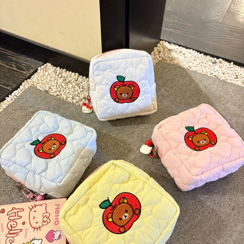 

Новая косметичка Rilakkuma с вышивкой, мультяшная сетка, большой вместительный кошелек для монет, милая сумка для хранения камеры Ccd на молнии, подарок на день рождения для девочек