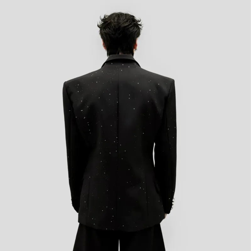 WVGA Spring Autumn New Men Darkwear Gold-embossed Starry Trendy Blazer Shoulder Pads Niche Chic Casual Slim Waist Jackets W26418