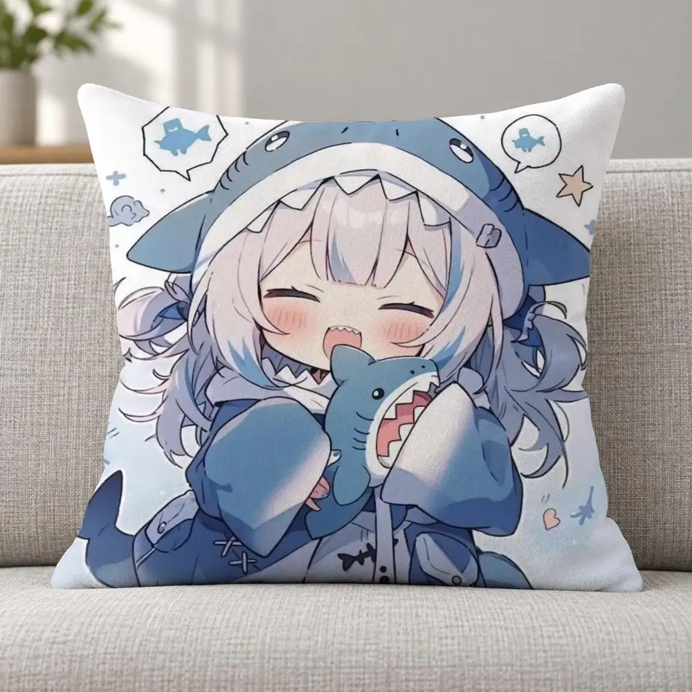 Anime Hololive G-Gawr Gura Cushion Cover Soft Plush Decorative Sofa Bedroom Living Room Car Dorm Home Decor Gift