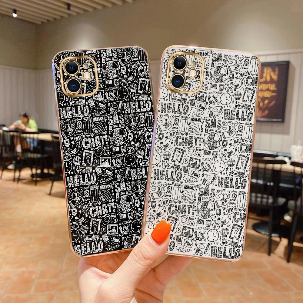 Phone Case For Xiaomi Redmi 10 5G K50 Gaming K40S K20 K30 K40 Pro 7 8 8A 9 9C 9A 9T 10C Pencil Alphabet Drawing Square Edge Case