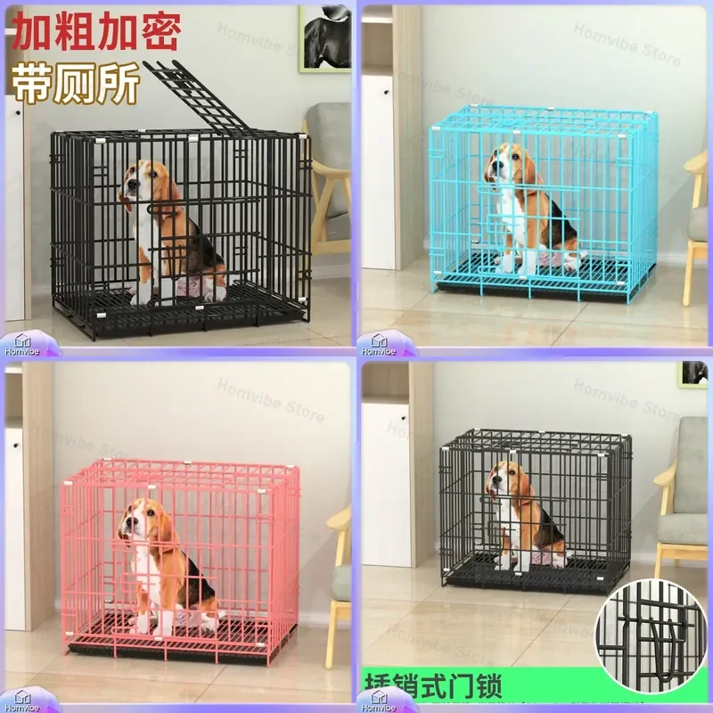 Heavy Duty Collapsible Dog Cage Metal Wire Crate for Small Medium Pets Indoor Furniture Cat Villa with Removable Tray Toilet