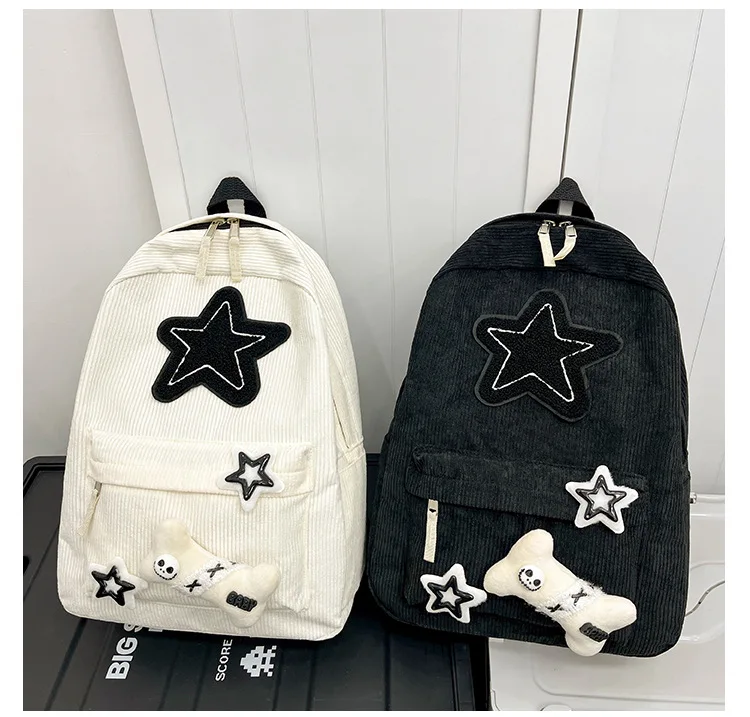 

Студенческий школьный рюкзак звездного цвета, женский утолщенный вельветовый рюкзак большой вместимости в студенческом стиле, дорожный рюкзак на плечо